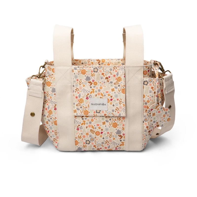 SUAVINEX, Maternity Bag, Bread Bin Organizer Bag with Adjustable Stroller Handles, Zipper Closure, Compact and Large Capacity, with Inner Pockets, Flowers