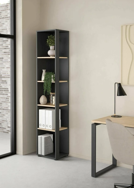Dmora - Marguerite Bookcase, Office Shelf, Bookcase, Library, 41 x 34 x H 205 cm, Oak and Grey