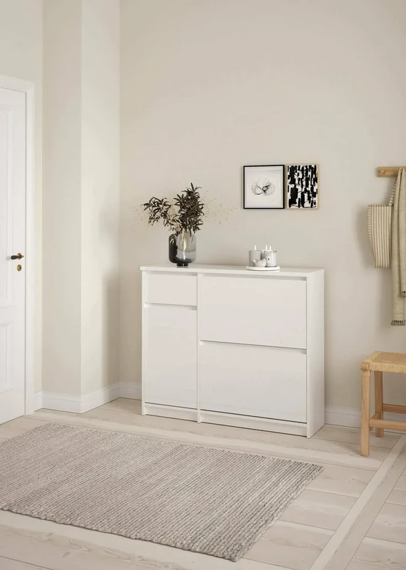 Dmora Maxime Shoe Rack, Multi-Purpose Entrance Cabinet, Shoe Cabinet, 109 x 32 x H 93 cm, White