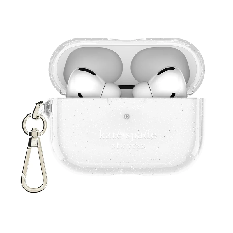 kate spade new york AirPods Pro Protective Case with Keychain Ring -That Sparkle Silver, Compatible with AirPods Pro 2nd / 1st Generation