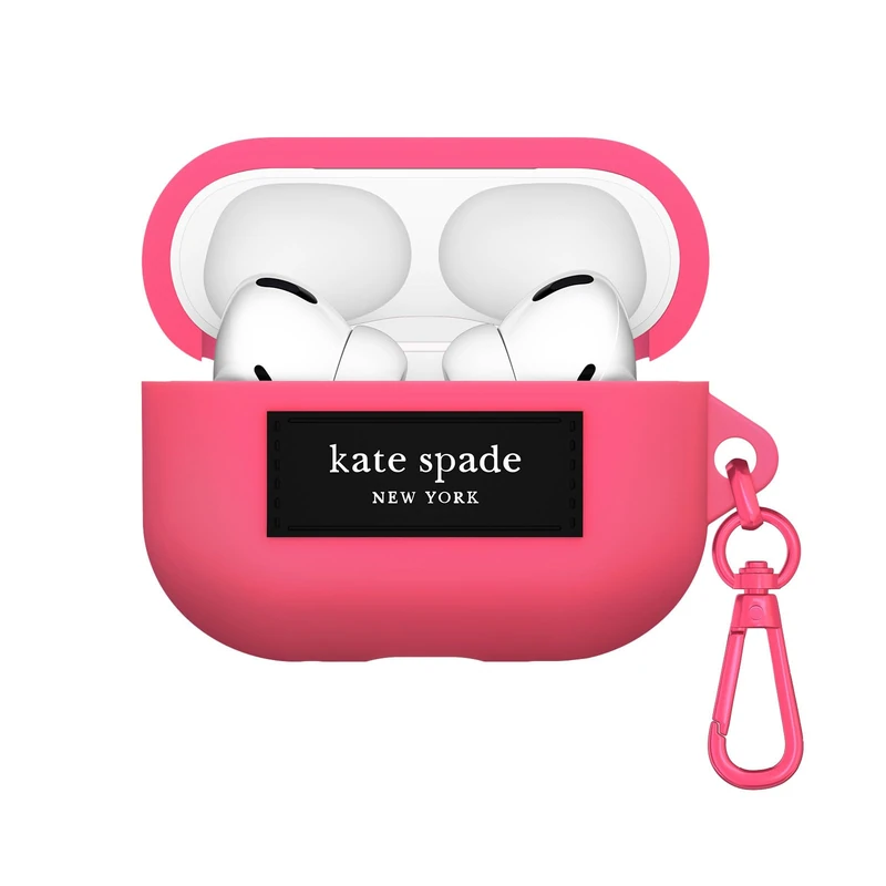 Kate Spade New York AirPods Pro 2nd/1st Gen Case with Keychain Ring - Pom Pom Pink Silicone Case for AirPods Pro 2nd/1st Generation - Image 1