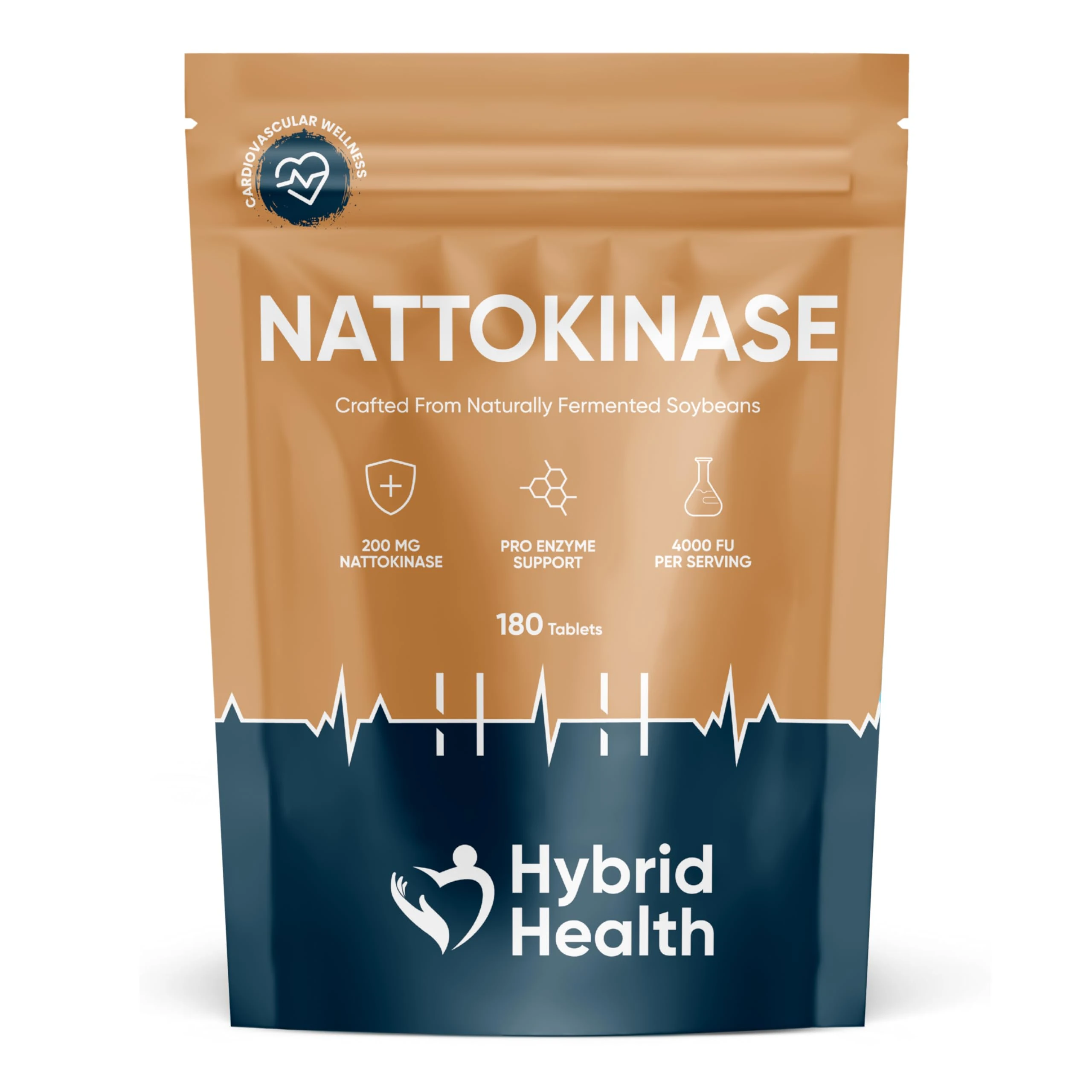 Hybrid Health Nattokinase 180 Tablets | 200MG 4000FU | Sourced from Naturally Fermented Soybeans | High Strength, Vegan, Non-GMO Formula for Cardiovascular Support
