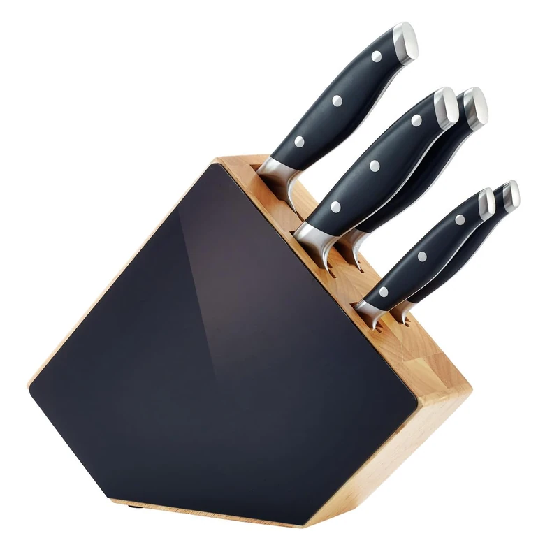 Richardson Sheffield Grand Chef 5 Piece Knife Block Set – Stainless Steel Kitchen Knives with Wooden Block | Chef, Bread, Carving, Utility & Paring Knives | Gift Box