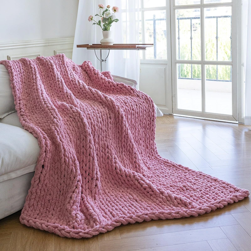 Larexius Chunky Knit Blanket - Luxury Soft Cozy 50 * 60 Throw Blanket,100% Woven Blanket Rope Knot Throw Blanket for Couch, Sofa, Home Decor, Gift - Machine Washable (Pink, 50 * 60)