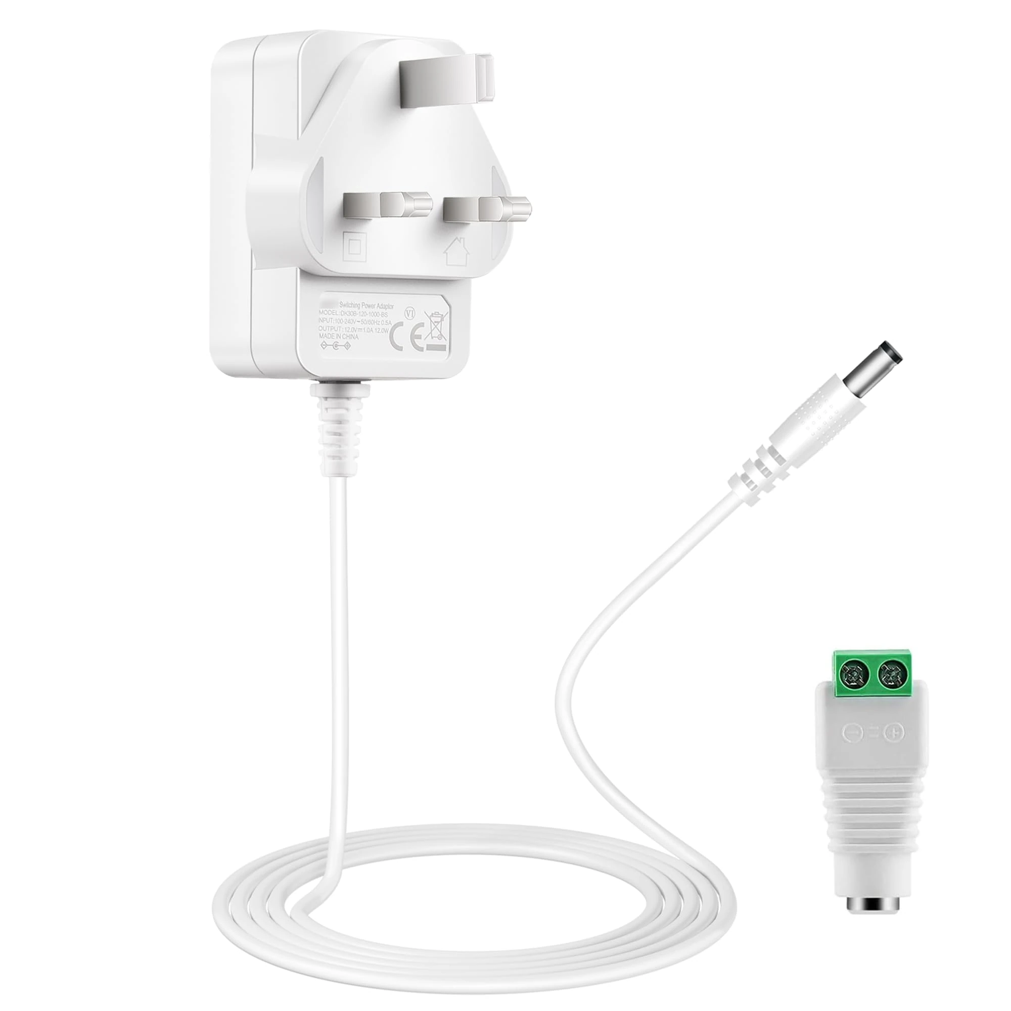 Lonnky 12V 1A Power Supply Adapter for LED Strip Lights & CCTV Camera, Ideal for Home Decoration, Parties, Bedroom, White