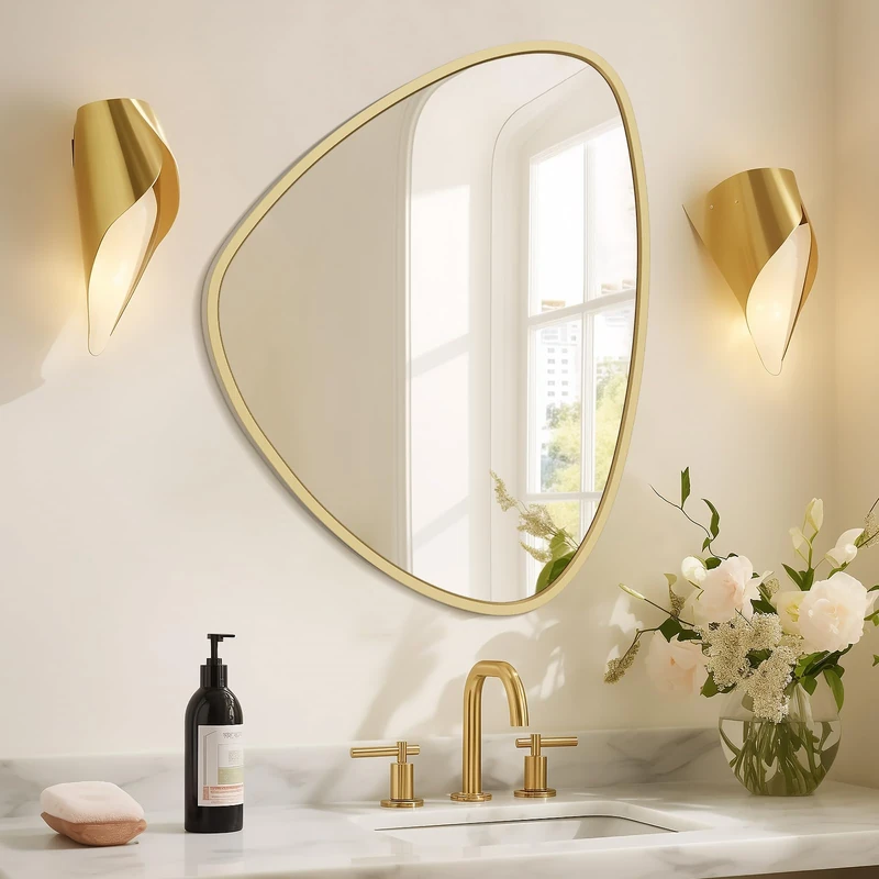 WallBeyond Asymmetrical Mirror, Irregular Wall Mirror, Wall Mirrors Decorative for Bedroom Living Room entryway Hall, Wall Mirror for mid Century Modern Decor 24" H x 19" W, Gold