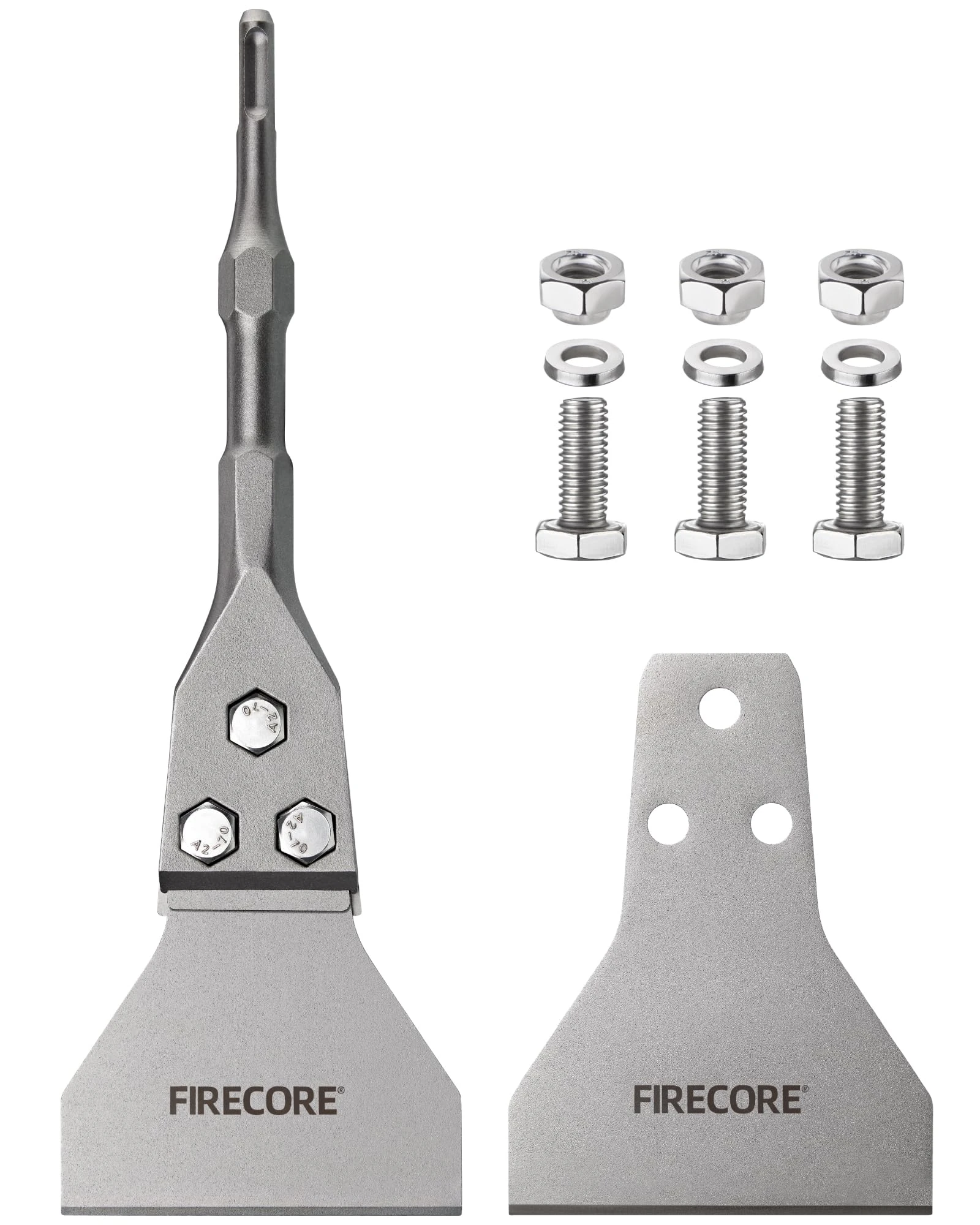 Firecore SDS Plus Floor Scraper Set 300 mm x 100 mm - Includes Replacement Scraper Blade Chisel bits for SDS Plus Hammer for Removing Floor coverings