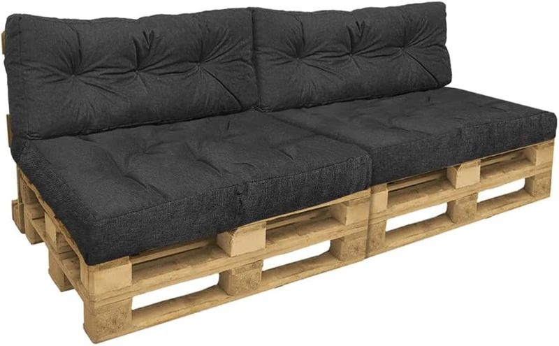VOUNOT® Set of 4 Euro Pallet Cushions for Outdoor or Indoor, Pallet Seat Cushions 120x80, Waterproof, Dark Grey