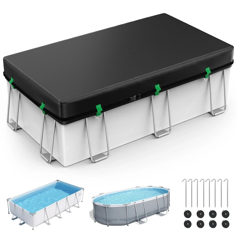 9x18Ft Rectangular Pool Cover for Above Ground Pools, Solar Cover for Above Ground Pools with Accessories, Winter Cover Ideal for Waterproof and Dustproof