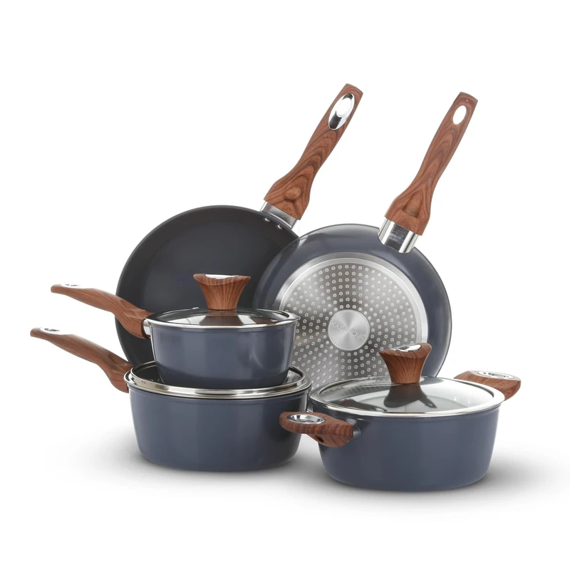 KASANOVA New Ceramic Cookware Set, Induction Cookware Set with Ceramic Coating, Non-Stick Pans and Saucepans Set with Glass Lid (Teal, 8 Pieces)