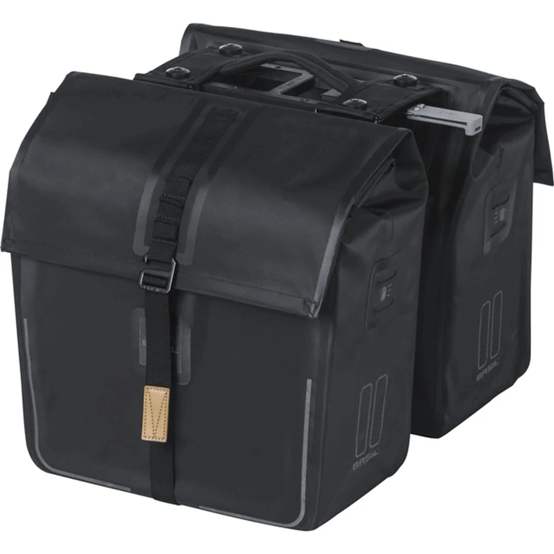 Basil Urban Load MIK Double Bag - 48-53L, Black, Waterproof, Includes Lockable MIK Adapter Plate, Ideal for City and Commuting
