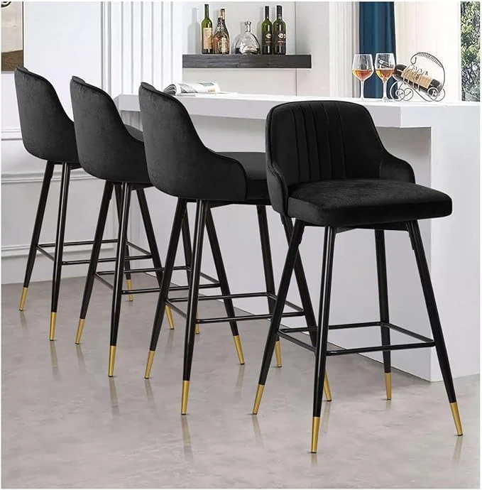 Bekrvio Swivel Bar Stools Set of 4, 65CM Velvet breakfast Barstools with backs, Upholstered kitchen Stools with Metal Frame for Kitchen Counter Dining Room Patio, Support 150kg