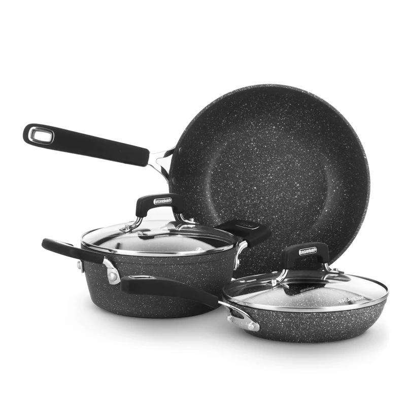 KASANOVA New Petra Dark Pot Set - Pots and Pans for Induction and Oven up to 180°C, Non-Stick Cookware with Handle Guard and Stainless Steel Spoon (5)
