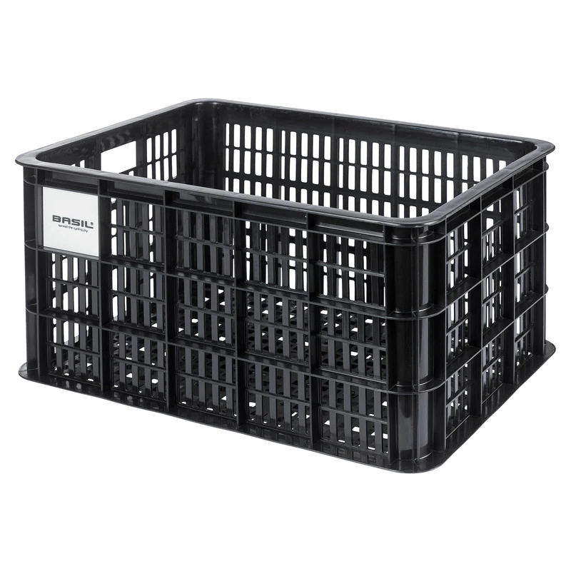 Basil MIK S 40 Litre Recycled Plastic Black Bicycle Crate for Women, Men and Children Bikes Includes Lockable MIK Adapter Plate Robust and Practical