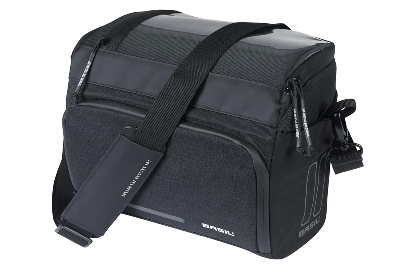 Basil Move Handlebar Bag KF - 7-8L Black Water-Repellent Recycled Polyester with KF Adapter Plate Ideal for Everyday Use
