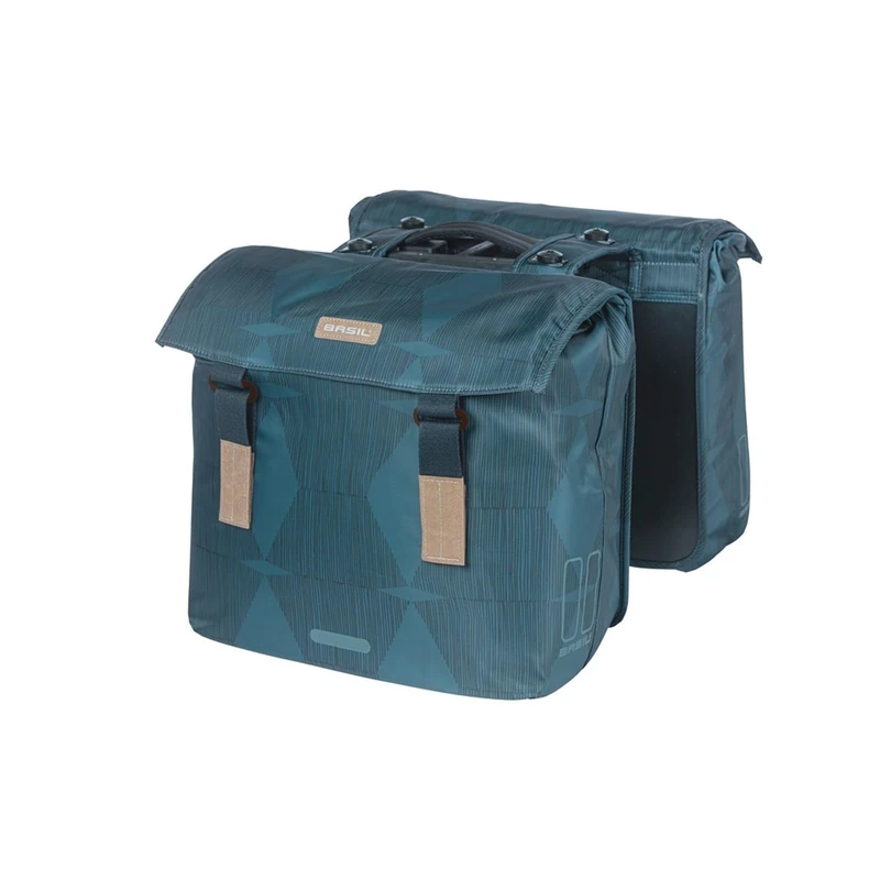 Basil Elegance Double Bag MIK - 40-49L, Blue, Water-Repellent, Sustainable from Recycled Materials, Includes Lockable MIK Adapter Plate, Ideal for Everyday Use and Shopping