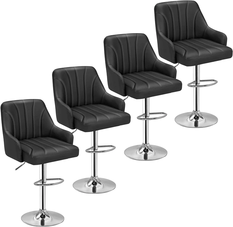 VECELO Bar Stools Set of 4, Height Adjustable Swivel Leatherette Exterior Barstools with Backrest, Armrests and Footrest for Home Kitchen Modern Style - Image 1