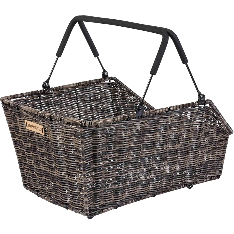 Basil Cento Rattan Look MIK Bicycle Basket - Rear, 22 L, Seagrass, Weatherproof, Includes Lockable MIK System, Brown