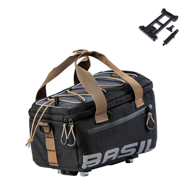 Basil Miles MIK Pannier Rack Bag, 7L, Waterproof, Includes Lockable MIK System, Ideal for Commuting and Outdoors, Black/Brown
