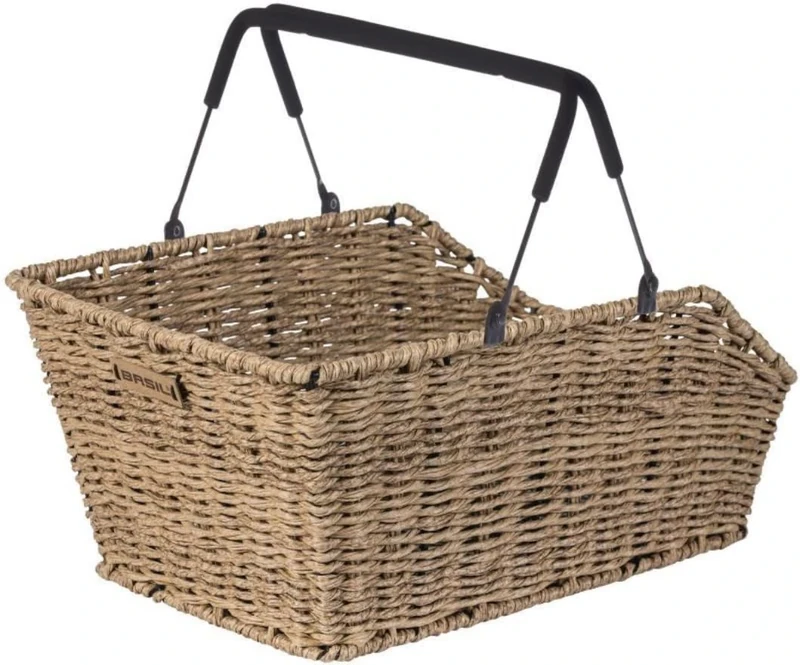 Basil Cento Rattan Look MIK Bicycle Basket - Rear, 22 L, Natural Brown, Weatherproof, Includes Lockable MIK System