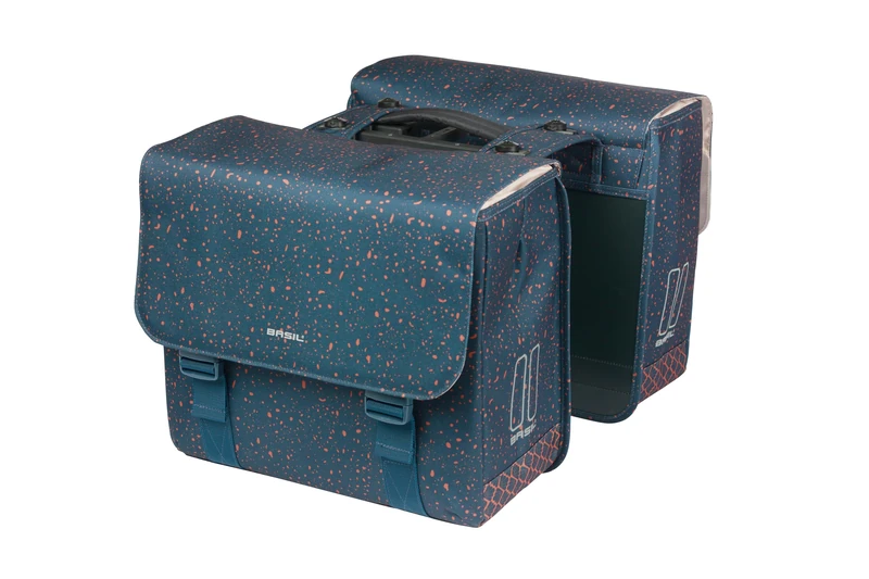 Basil Flair MIK Double Bicycle Bag, 35 L, Blue, Water-Repellent, Made from Recycled Polyester, Includes Lockable MIK Adapter Plate, Perfect for City and Everyday Use