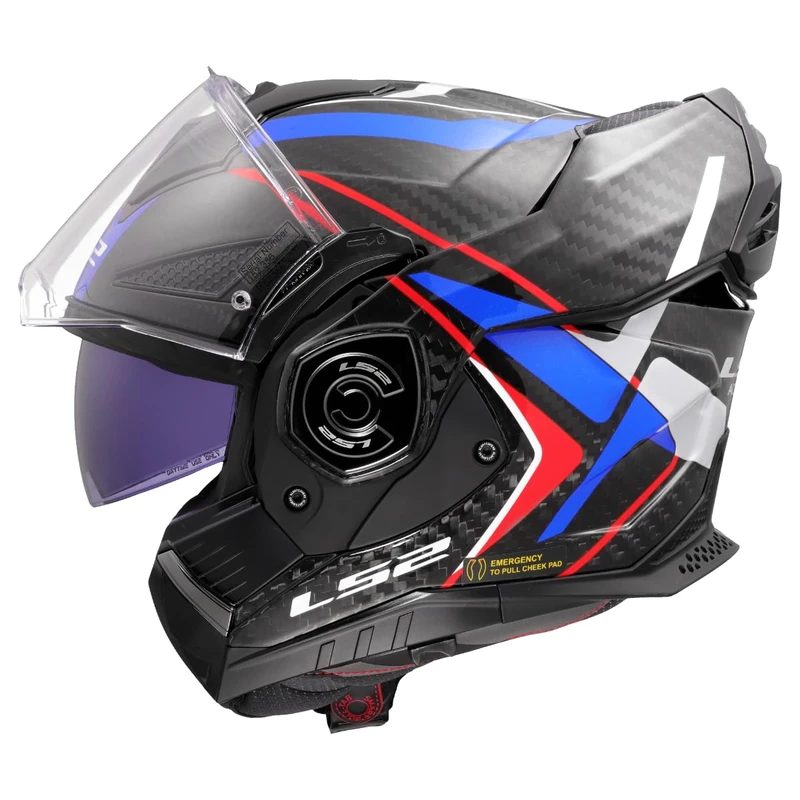 LS2 FF901 Advant X Carbon Black Modular 180° Flip Front Dual Visor Full Face Motorbike Helmet Sport. ECE 22.06 Certified. Pinlock and Backpack Carry Bag - FUTURE II - WHITE BLUE RED - 3XL
