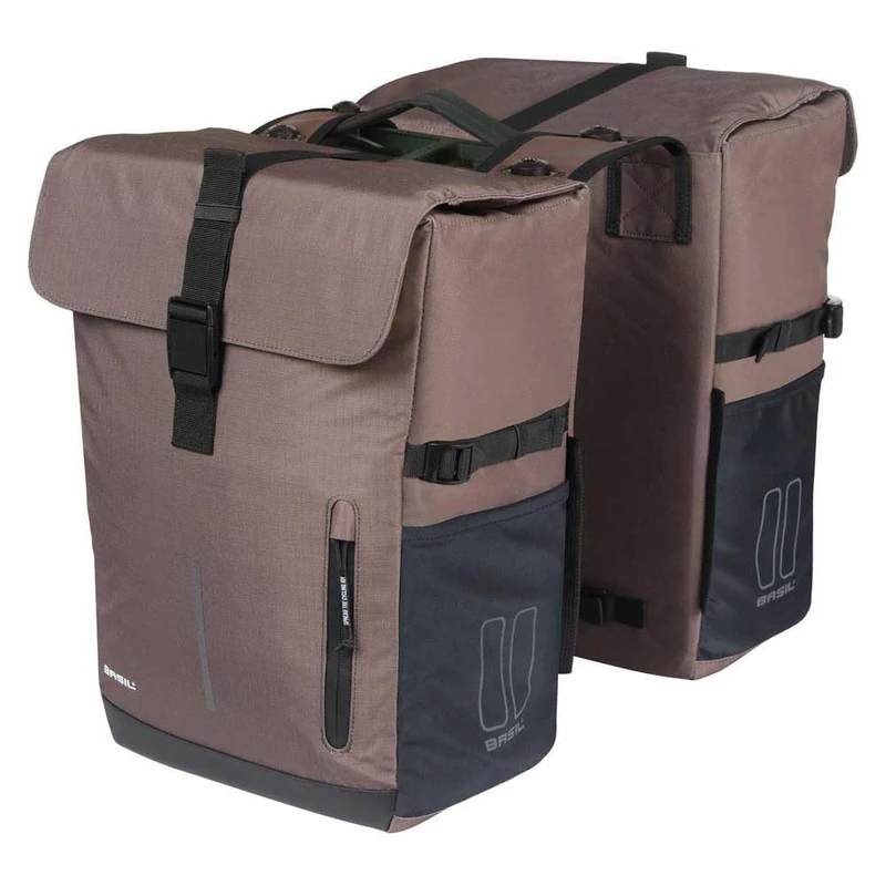 Basil Move MIK Double Pannier Bag, 30 L, Brown, Water-Repellent, Includes Lockable MIK Adapter Plate, Perfect for Everyday and Leisure