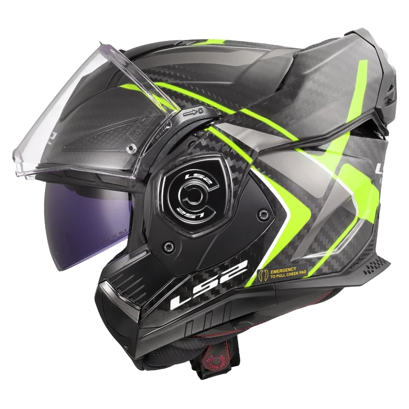 LS2 FF901 Advant X Carbon Black Modular 180° Flip Front Dual Visor Full Face Motorbike Helmet Sport. ECE 22.06 Certified. Pinlock and Backpack Carry Bag - FUTURE II - BLACK HIGH VIZ YELLOW - XL