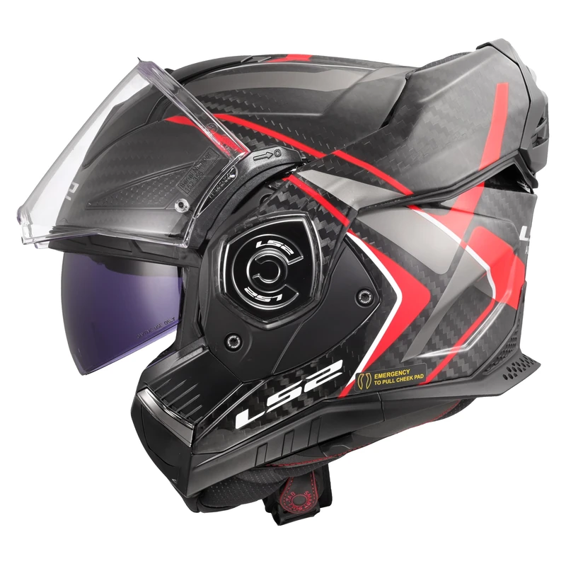 LS2 FF901 Advant X Carbon Black Modular 180° Flip Front Dual Visor Full Face Motorbike Helmet Sport. ECE 22.06 Certified. Pinlock and Backpack Carry Bag - FUTURE II - RED BLACK - S