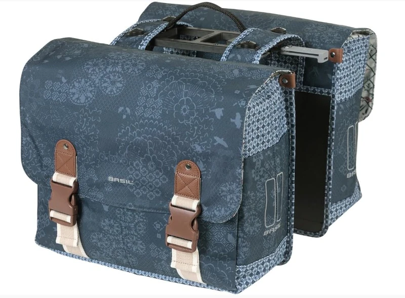 Basil Boheme MIK Double Bicycle Bag, 35 L, Blue, Water-Repellent, Includes Lockable MIK Adapter Plate, Perfect for Everyday and Leisure