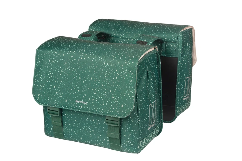 Basil Flair Double Bicycle Bag - 35 L, Green, Water-Repellent, Made of Recycled Polyester, Compatible with MIK and Racktime