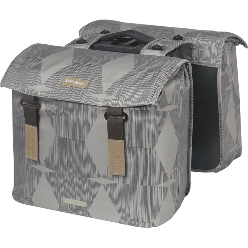 Basil Elegance MIK Double Bag 40-49L, Taupe, Water-Repellent, Sustainable from Recycled Materials, Includes Lockable MIK Adapter Plate, Ideal for Everyday Use and Shopping