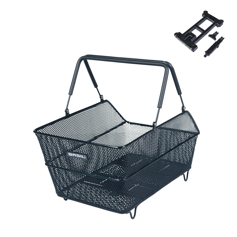 Basil Cento Multi System Bicycle Basket, Black - Multi-System NX Floor, Compatible with MIK, Racktime and Other Standard Pannier Rack Plates, Weatherproof & Robust, Ideal for Shopping