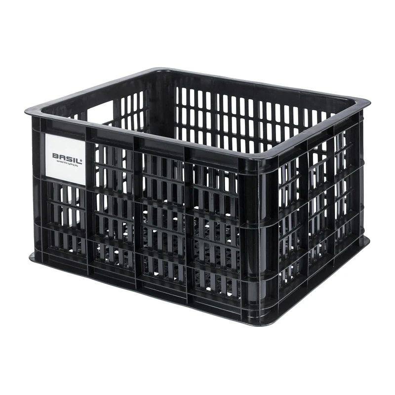 Basil MIK S 29.5L Recycled Plastic Black Bicycle Crate - Suitable for Women, Men and Kids Bikes - Includes Lockable MIK Adapter Plate
