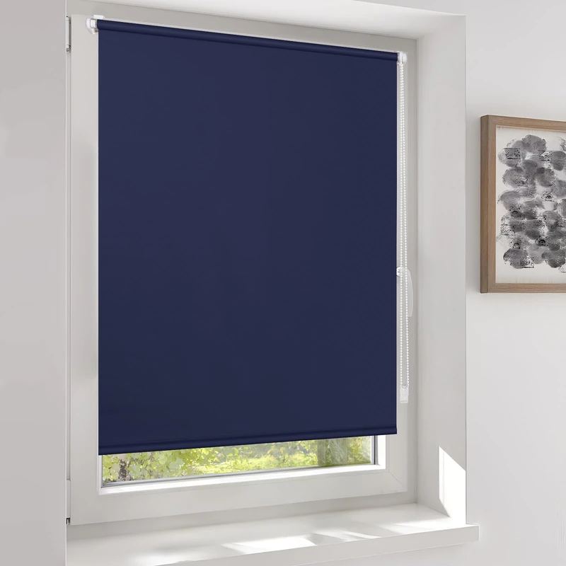 Sekey Blackout Roller Blind, No Drilling Klemmfix, Double-Sided, Same Colour, Free-Hanging Side Pull Blind, Effective Sun Protection and Privacy Screen, Blackout Roller Blind, 130 x 210 cm, Dark Blue