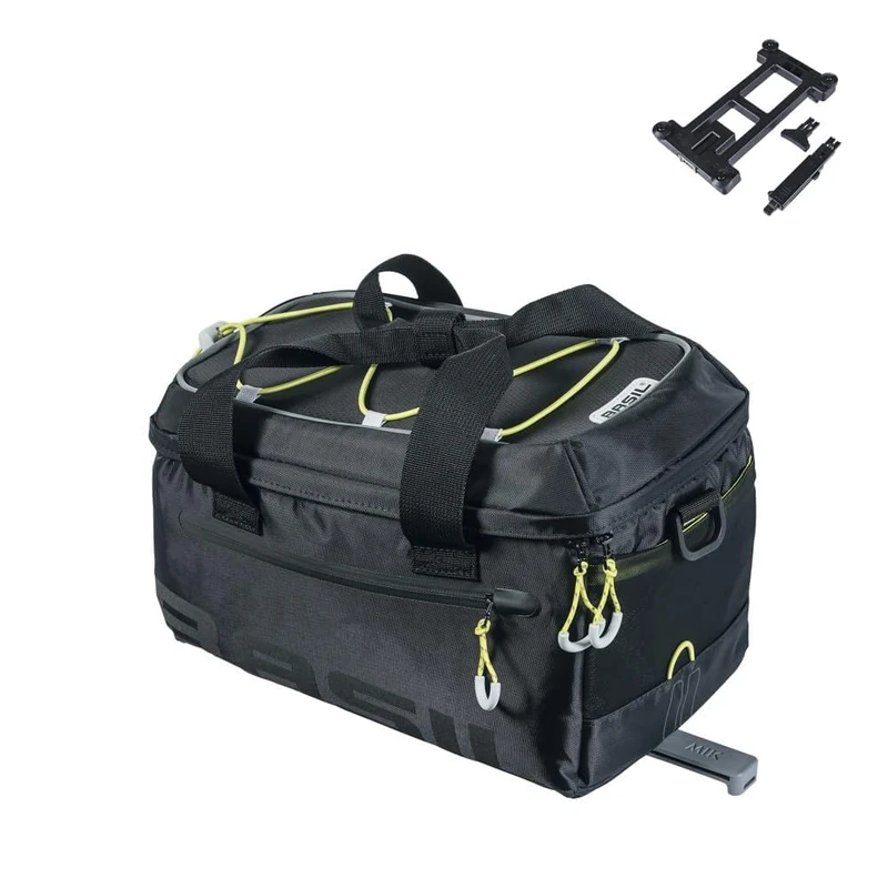 Basil Miles MIK Pannier Rack Bag, 7L, Waterproof, Includes Lockable MIK System, Ideal for Commuting and Outdoors, Black/Lime