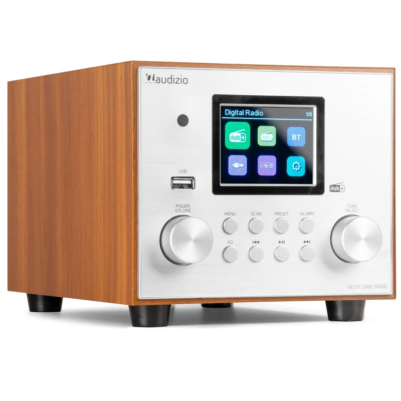 Audizio Vieste DAB Digital Radio with Bluetooth, Built-in Subwoofer 60W, DAB+, USB MP3 Playback, Large TFT Colour Display, FM, Alarm, Remote Control - Modern Silver Design