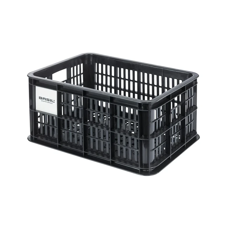 Basil MIK S 17.5 Litre Recycled Plastic Black Bicycle Crate - Suitable for Women, Men and Kids Bikes - Includes Lockable MIK Adapter Plate