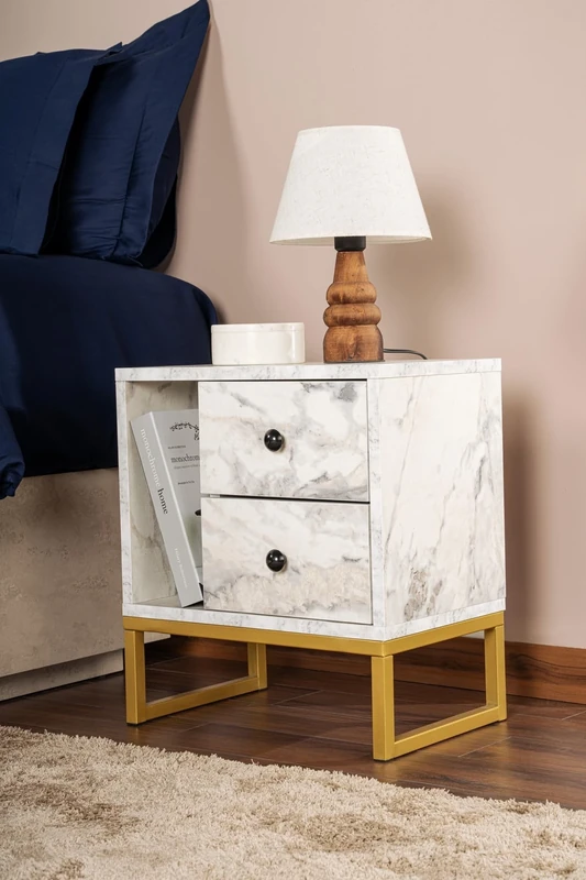Hanah Home Nightstand, Melamine, Freesia Marble Gold, One Size