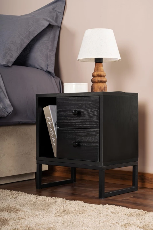 Hanah Home Nightstand, Melamine, Wood Black Black, One Size - Image 1