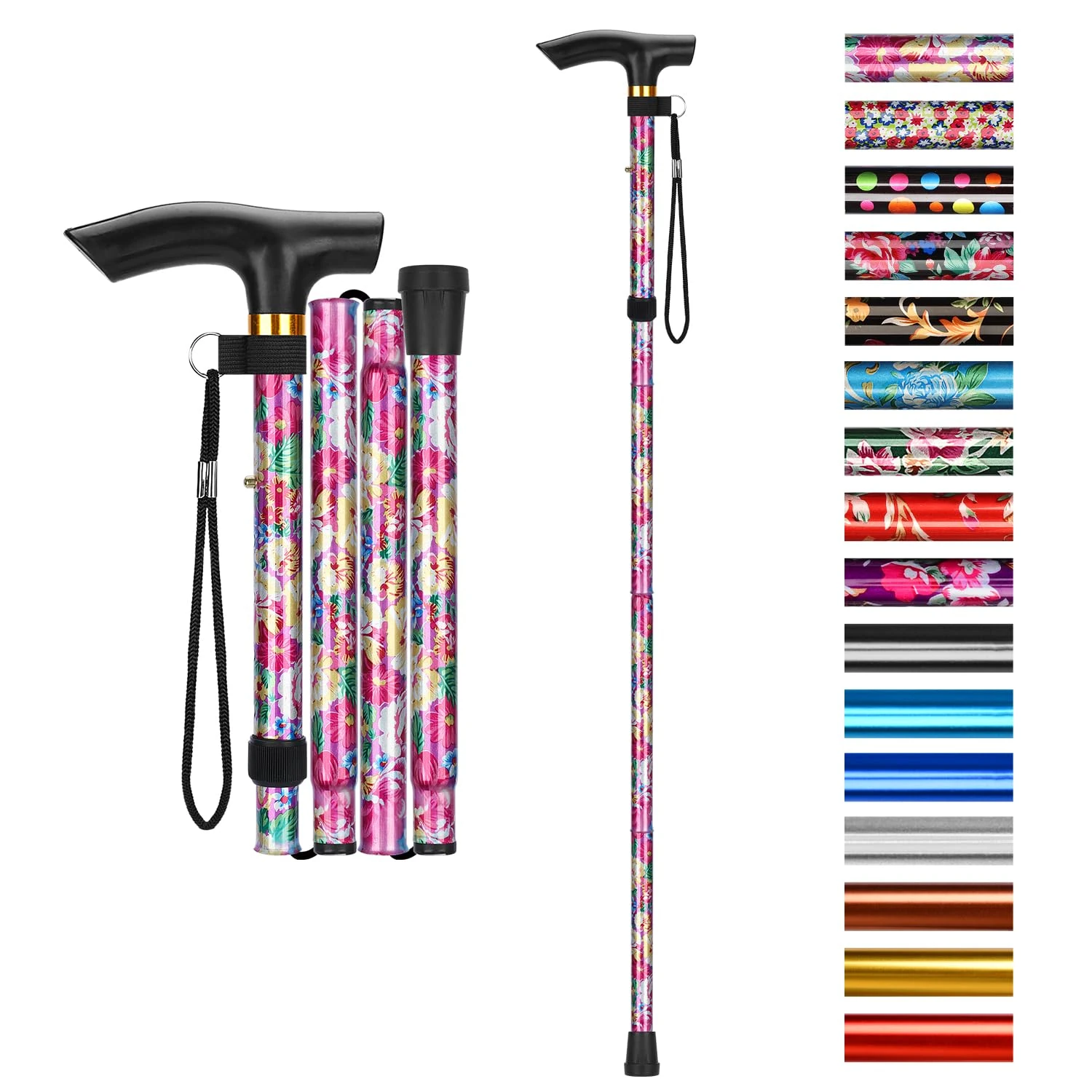 supregear Walking Stick - Adjustable Folding Walking Sticks for Women and Men - Lightweight Portable Collapsible Balancing Aid - Travel Cane for Ladies Elderly Adults, Pink Floral