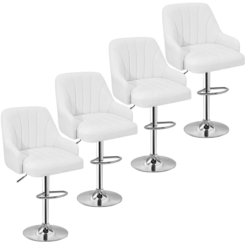 VECELO Bar Stools Set of 4, Height Adjustable Swivel Leatherette Exterior Barstools with Backrest, Armrests and Footrest for Home Kitchen Modern Style