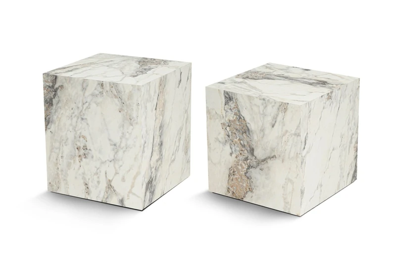 Side Table Set, Freesia Marble, 45 x 40 x 40 cm, Made from 100% MDF, Thickness: 18 mm, Perfect for Modern Home Office & Study Spaces, Elegant and Functional Design