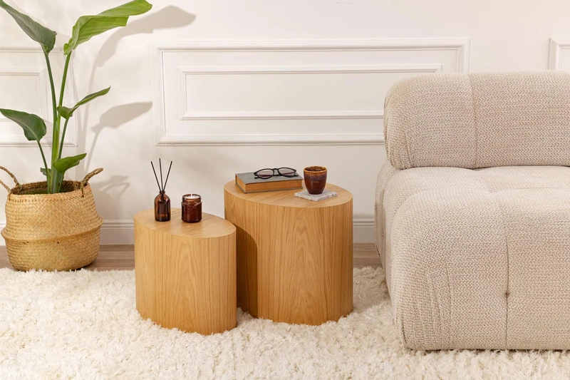 Side Table Set, Oak, 49 x 41 x 40 cm, Made from 100% MDF, Natural Oak Wood Coating, Perfect for Modern Home, Office & Study Spaces, Elegant and Functional Design
