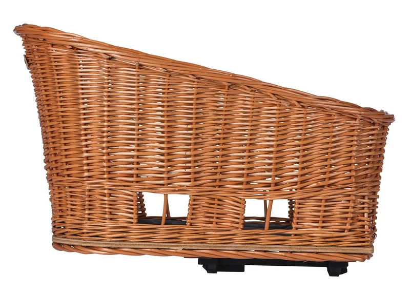 Basil Pasja MIK L Dog Bicycle Basket, 38 L, Rear, Made of Hand-Woven Willow, Includes Lockable MIK Adapter Plate, Removable, with Washable Cushion, Ideal for Cycling Tours with Your Dog