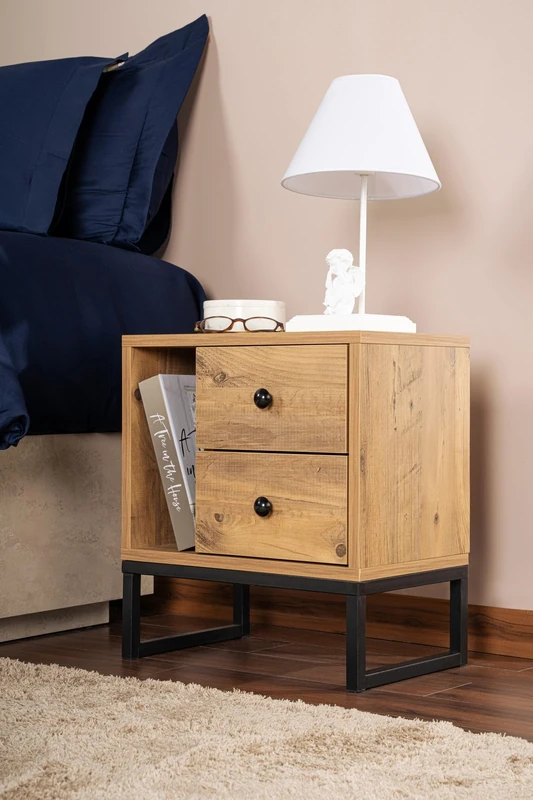 Hanah Home Nightstand, Melamine, Atlantic Pine Black, One Size
