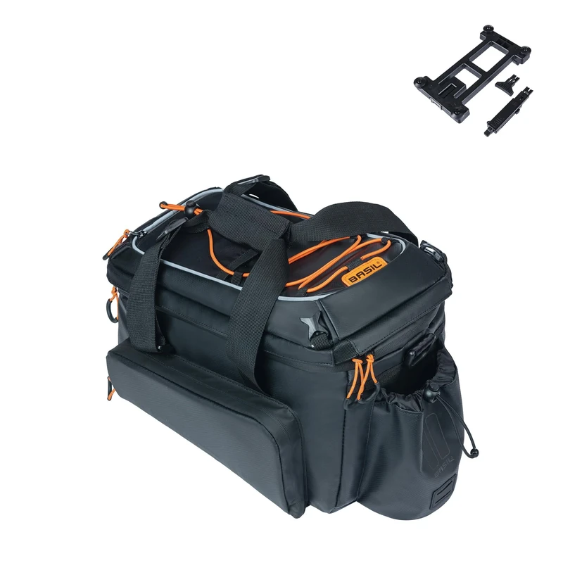 Basil Miles Tarpaulin XL Pro Pannier Rack Bag - 9-36L, Black/Orange, Waterproof, Compatible with MIK and Racktime, Ideal for Cycling