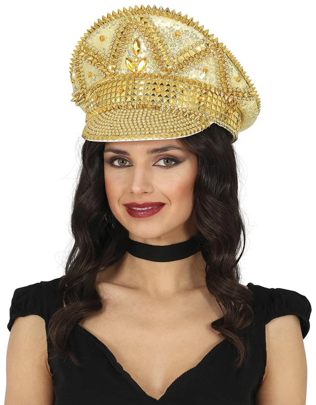 FIESTAS GUIRCA | Gold Police Cap with Gems (One Size) - Fancy Dress Accessory for Stag Do and Costume Parties - Ideal for Unisex Adults - Gold - Image 1