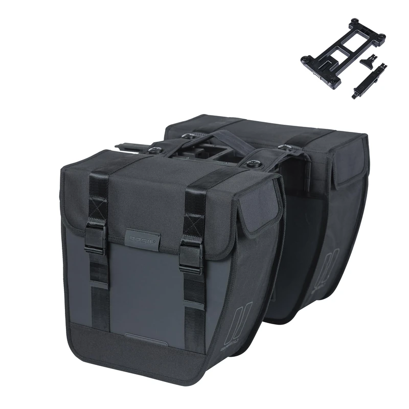 Basil Tour Waterproof Double Bag MIK - 28L, Black, Waterproof, Includes Lockable MIK System, Ideal for Shopping and Tours