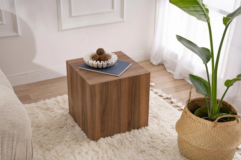 Side Table, Walnut, 50 x 45 x 45 | Made from 100% MDF, Thickness: 18 mm | Perfect for Modern Home Office & Study Spaces, Elegant and Functional Design